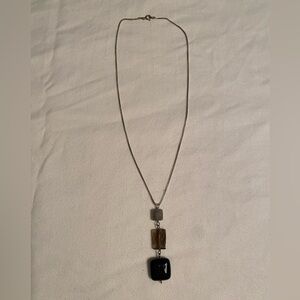 Elegant Silver and Smokey Quartz and Black Pendant Necklace